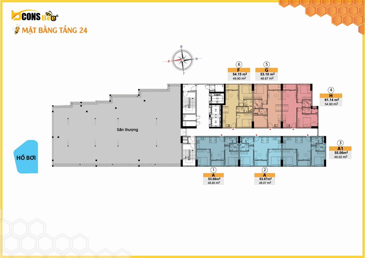 Mặt bằng tầng 24 dự án căn hộ Bcons Bee Dĩ An 