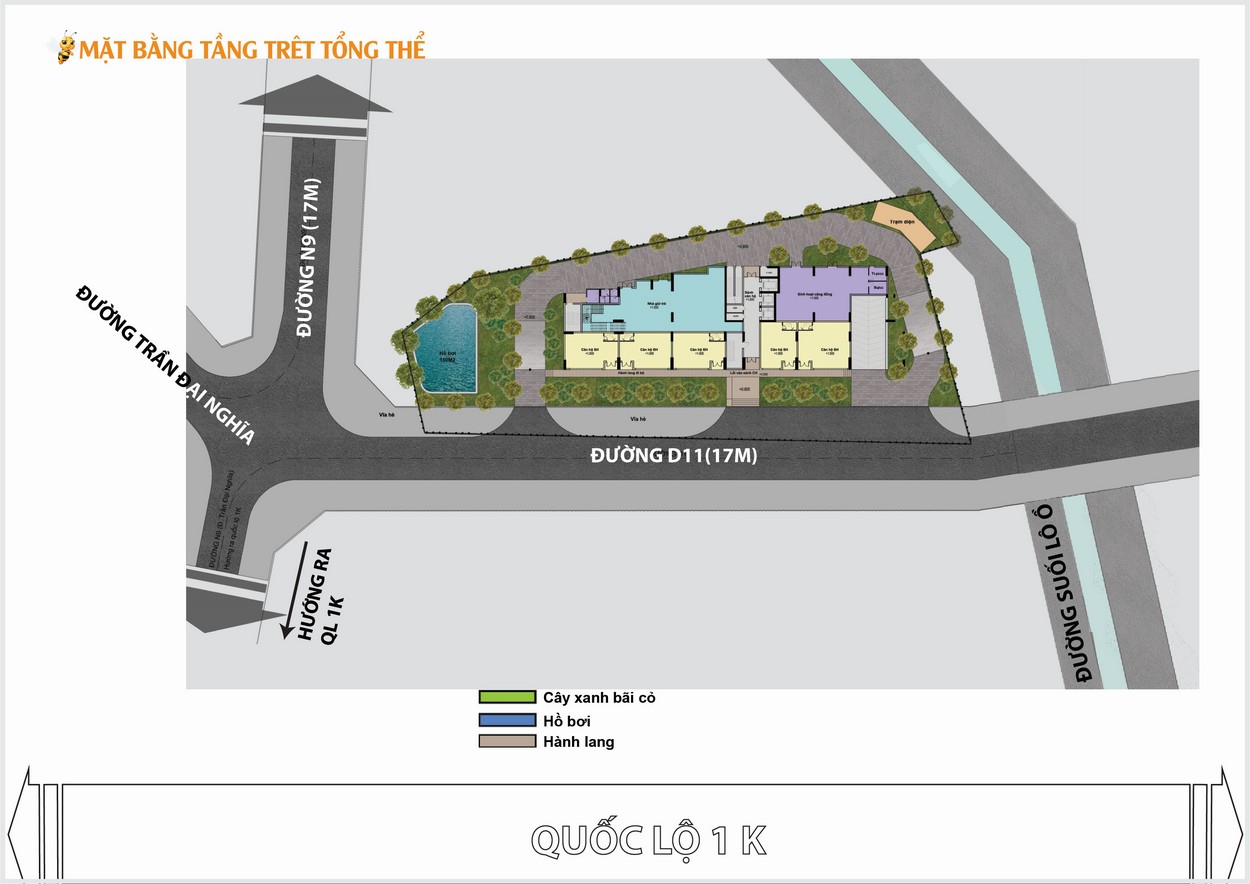 Mặt bằng tầng trệt tổng thể dự án căn hộ Bcons Bee Dĩ An 