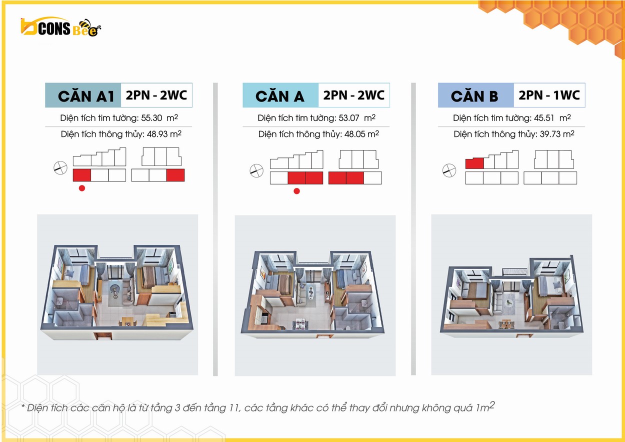 Thiết kế căn hộ A1 A B dự án Bcons Bee Bình Dương