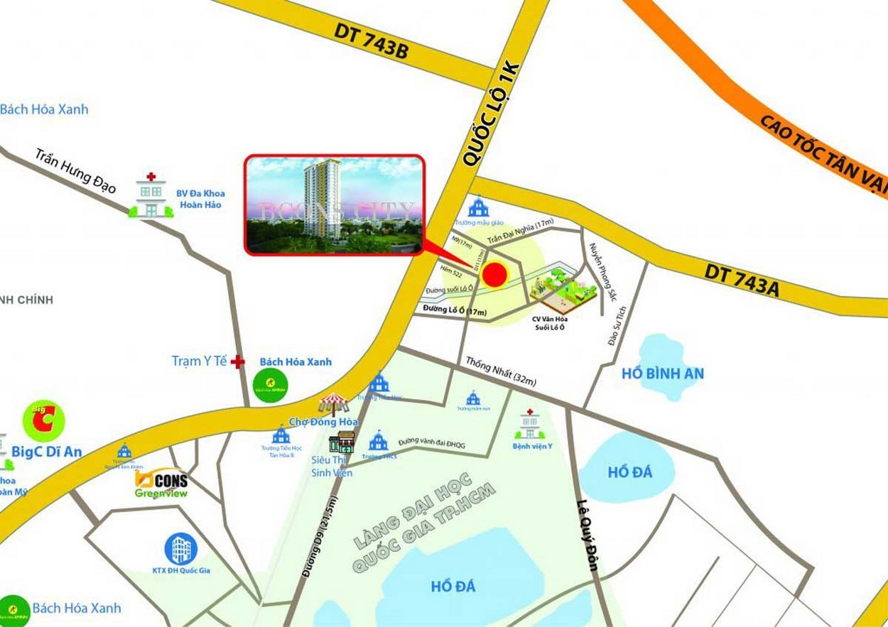 Vị trí dự án Bcons City Bình Dương