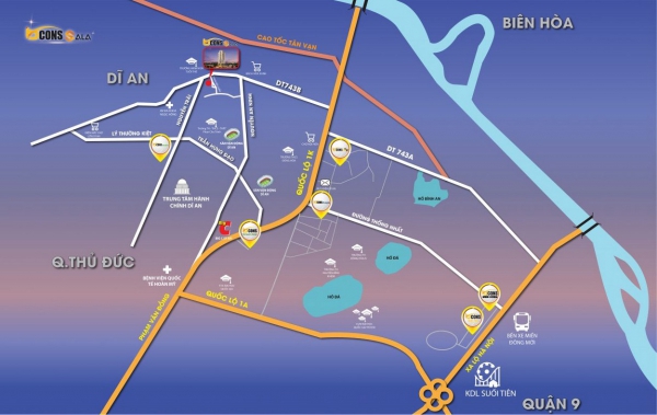 Vị trí dự án Bcons Sala Dĩ An Bình Dương