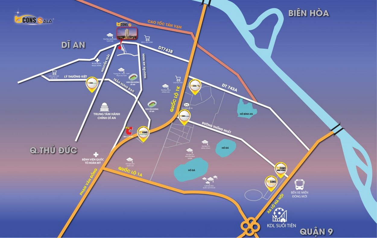 Vị trí dự án Bcons Sala Dĩ An Bình Dương