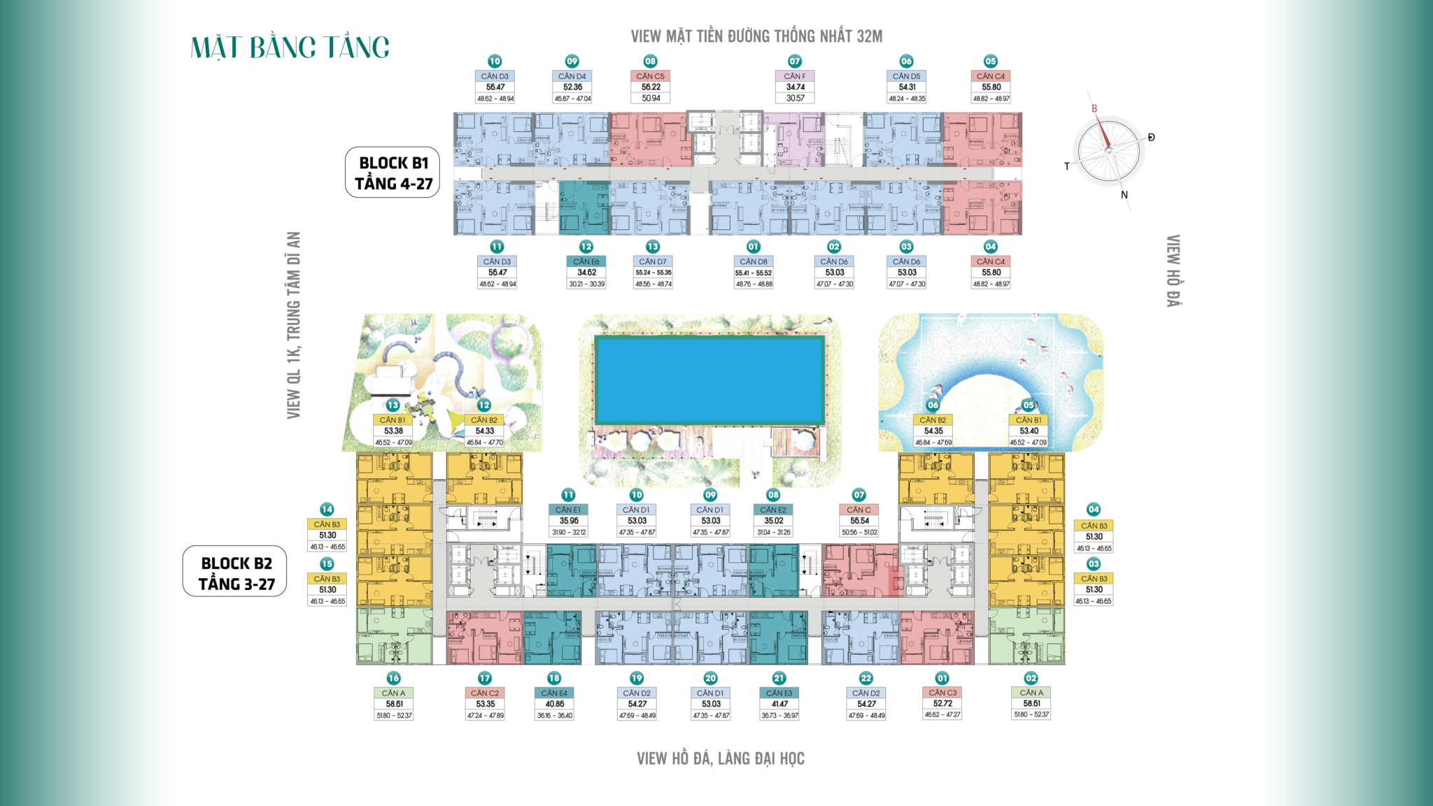 Mặt bằng tầng điển hình (4-27) tòa tháp Green Emerald – khu đô thị Bcons City