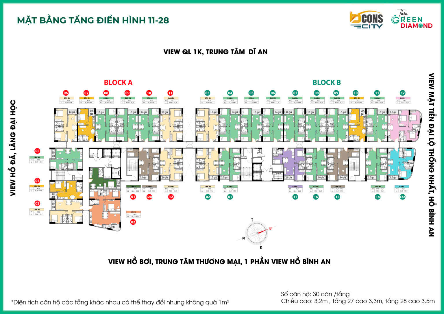 Mặt bằng tổng thể căn hộ Green Diamond