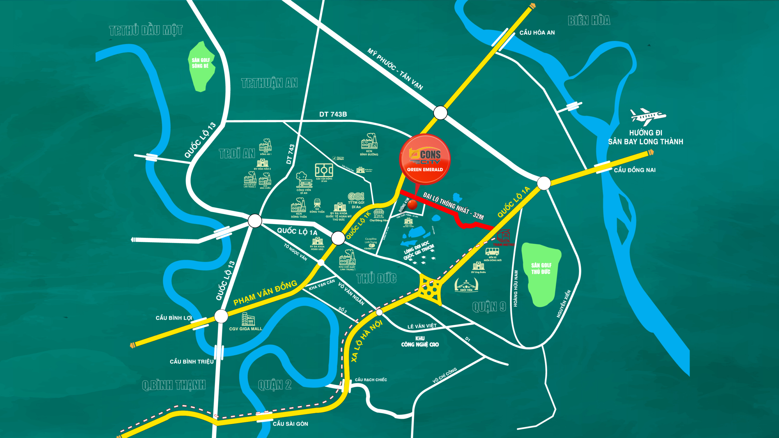 Vị trí căn hộ Green Diamond - khu đô thị Bcons City
