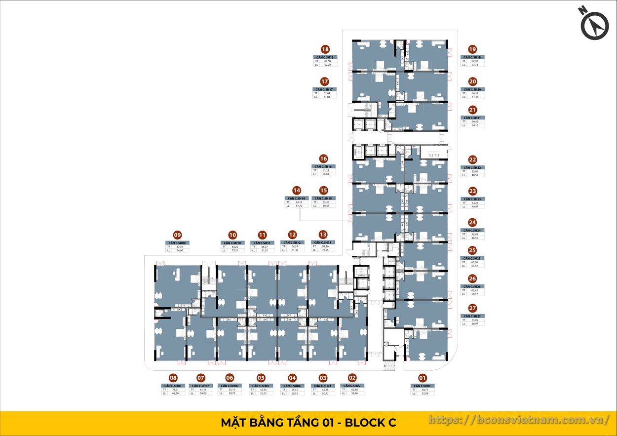Mặt bằng tầng trệt Bcons Center City