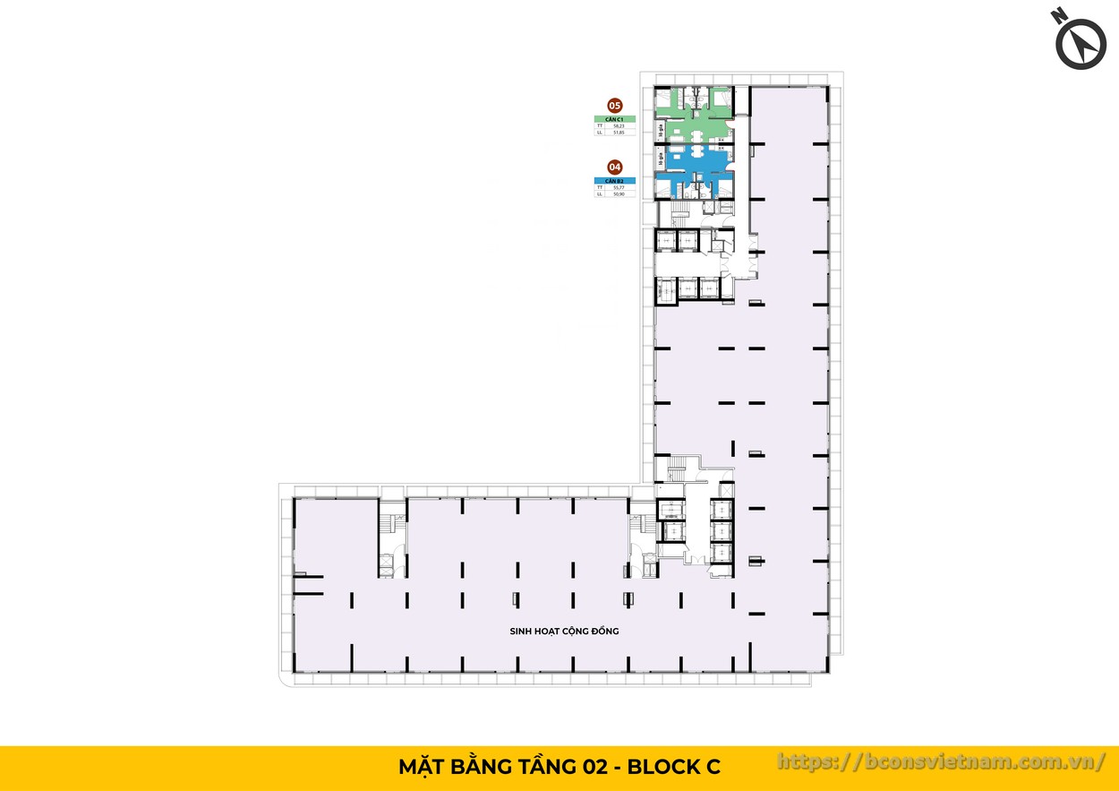 Mặt bằng tầng 2 Bcons Center City