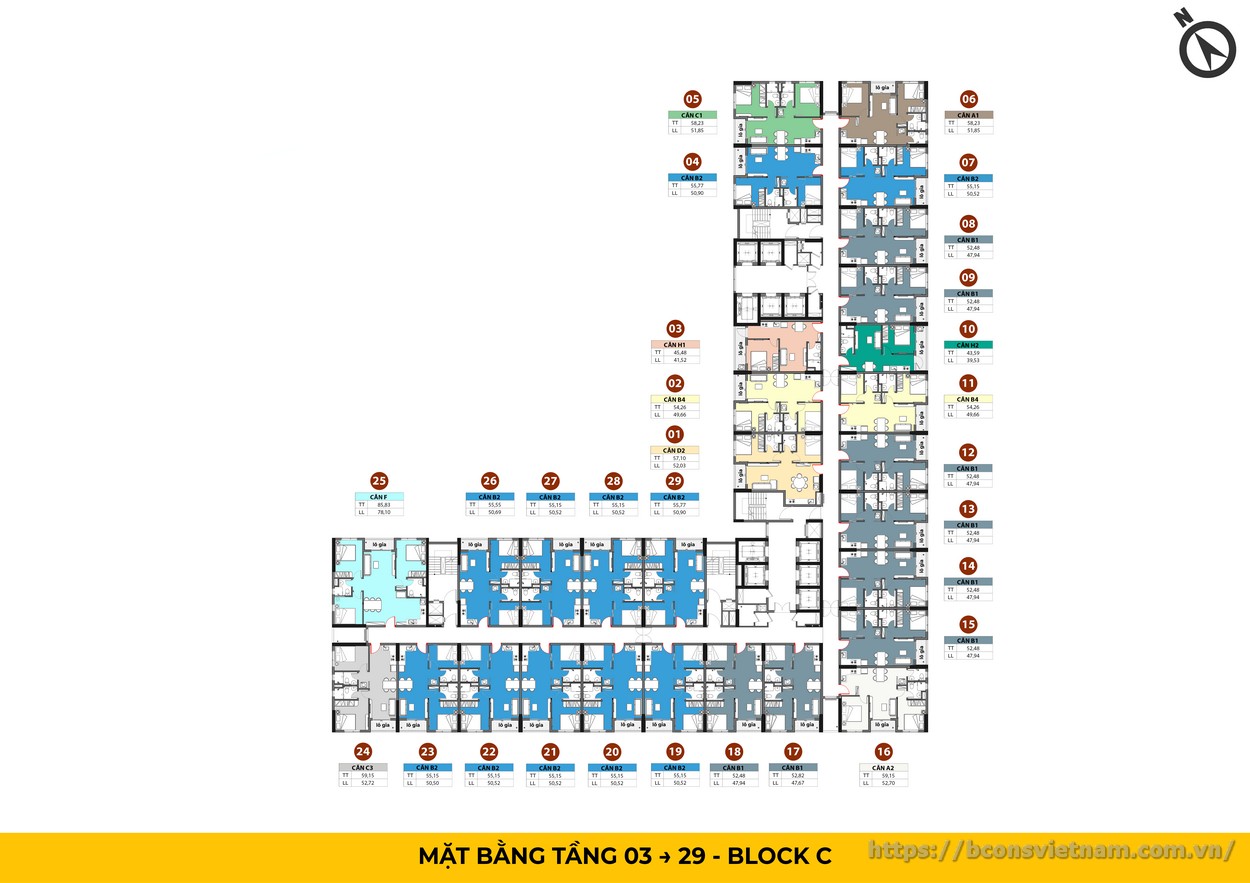 Mặt bằng tầng 3-29 Bcons Center City
